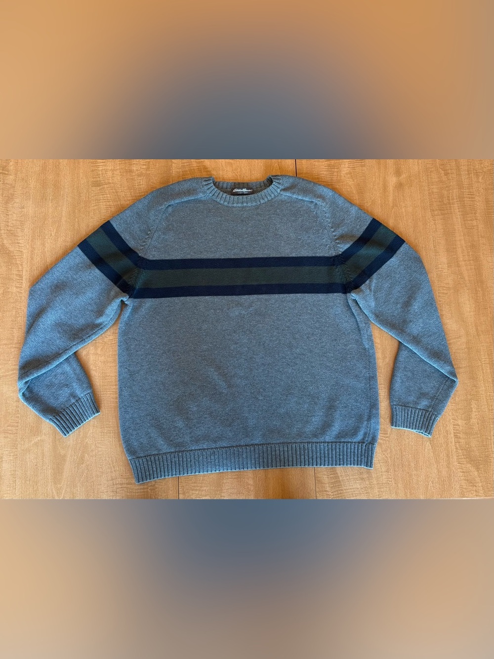 Eddie Bauer 100% Cotton Crewneck with Navy & Olive Stripes